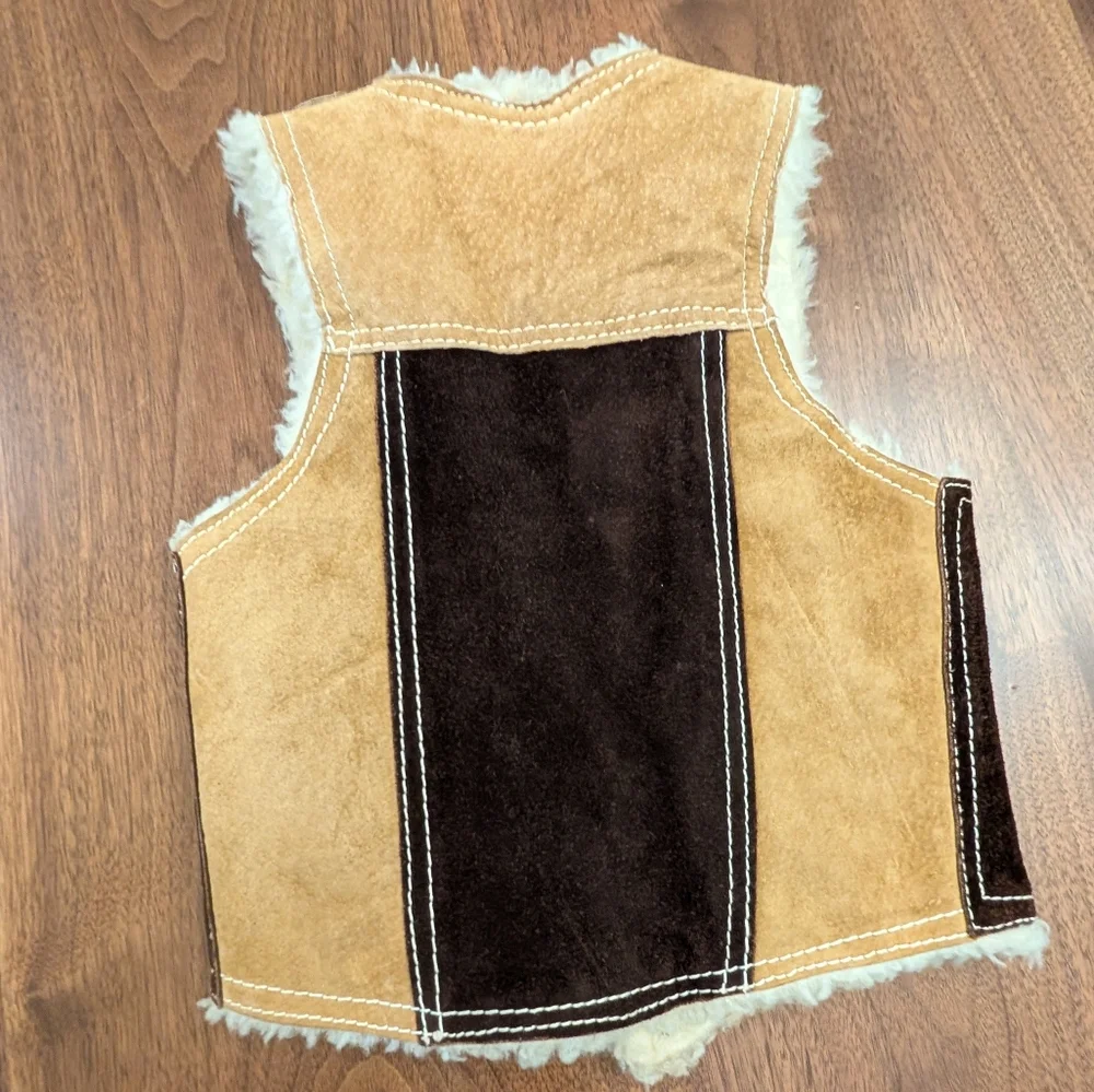 Vintage Kids Leather Patchwork Contrast Sheerling Brown and Tan‎ Western Vest